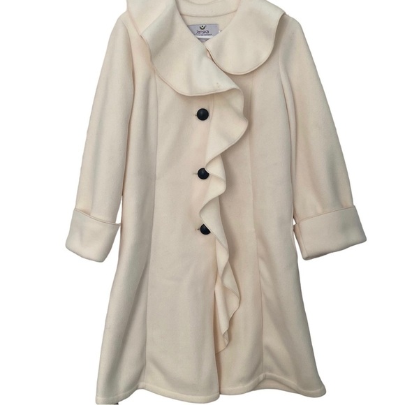 Janska, Coat Clothing that Comforts, Brown Button Ruffle Collar Pockets Size S - Picture 1 of 9